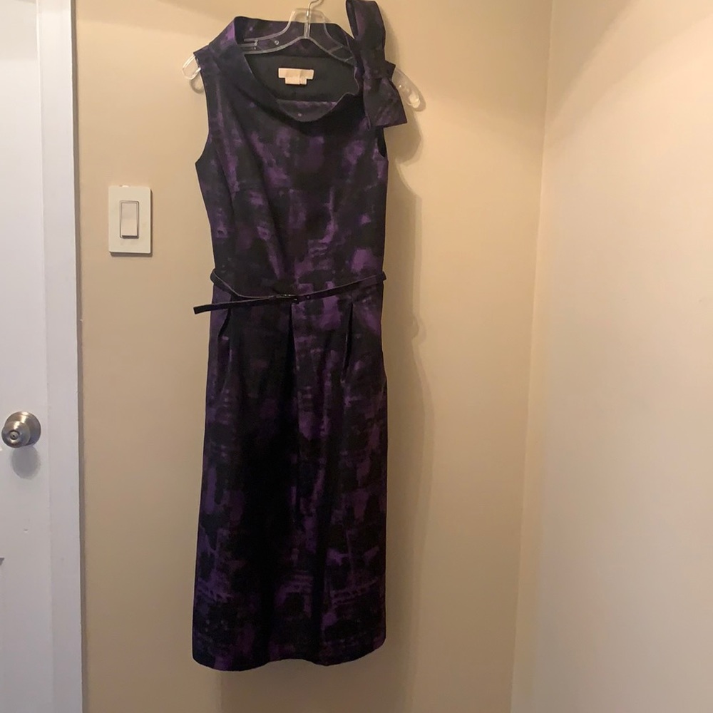 Michael Kors Black and metallic purple sheath dress size 8
